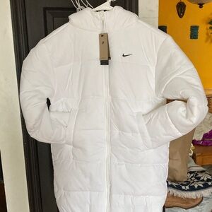 Nike White Quilted Hooded Puffer Coat